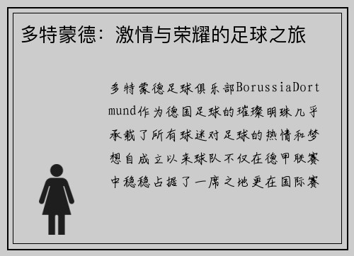 多特蒙德：激情与荣耀的足球之旅